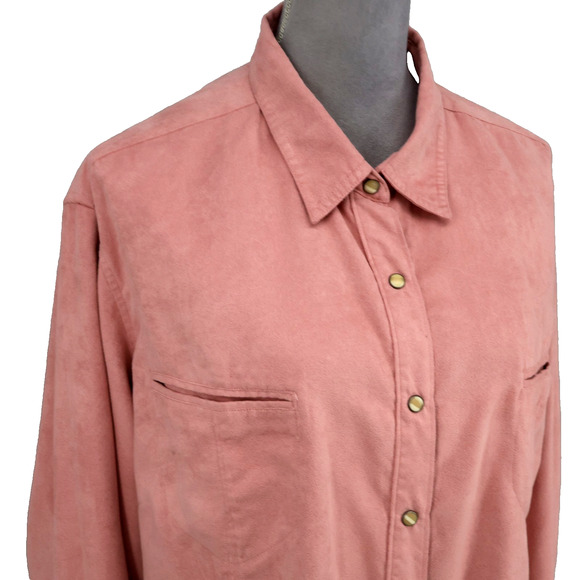 Columbia XCO Top Plus Size 3X Pale Pink Faux Suede Pearl Snaps Pockets Shacket - Picture 6 of 15